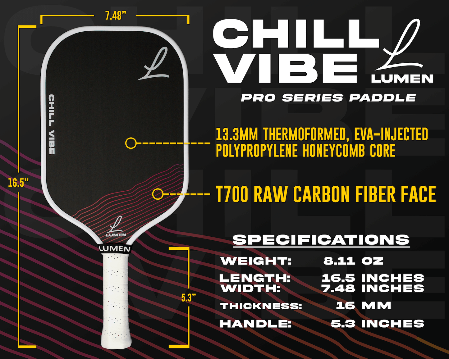 The Chill Vibe thermoformed pickleball paddle specifications