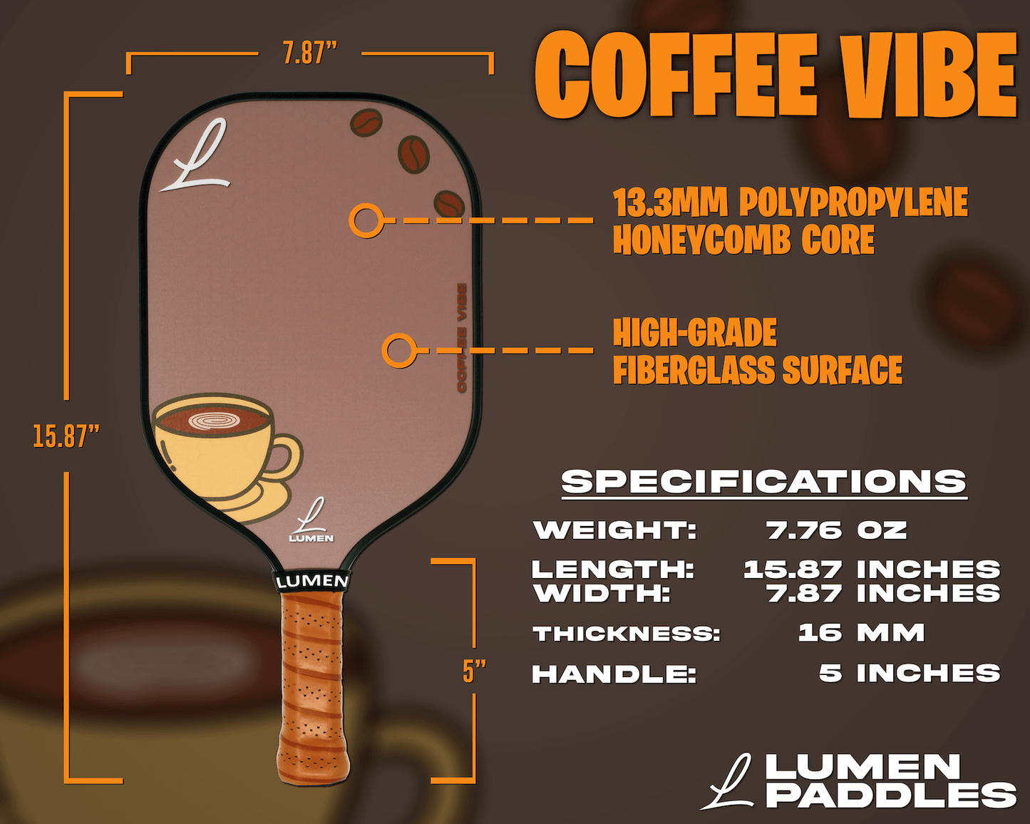 Coffee Vibe Pickleball Paddle Specifications